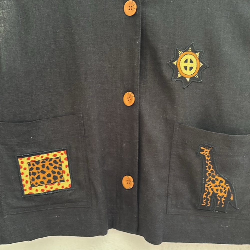 Vintage Stonebridge Linen Blend Black Novelty Vest Safari Animals Size XL - Picture 4 of 9